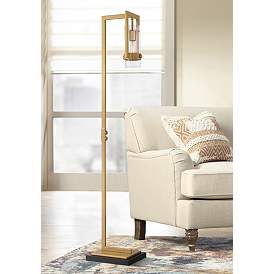 Image1 of Possini Euro Denali 61" Warm Gold Floor Lamp with Glass Shade