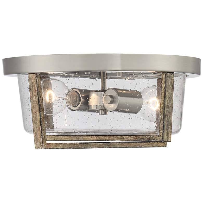 Possini Euro Dery 13&quot;W Nickel and Wood Grain Ceiling Light more views