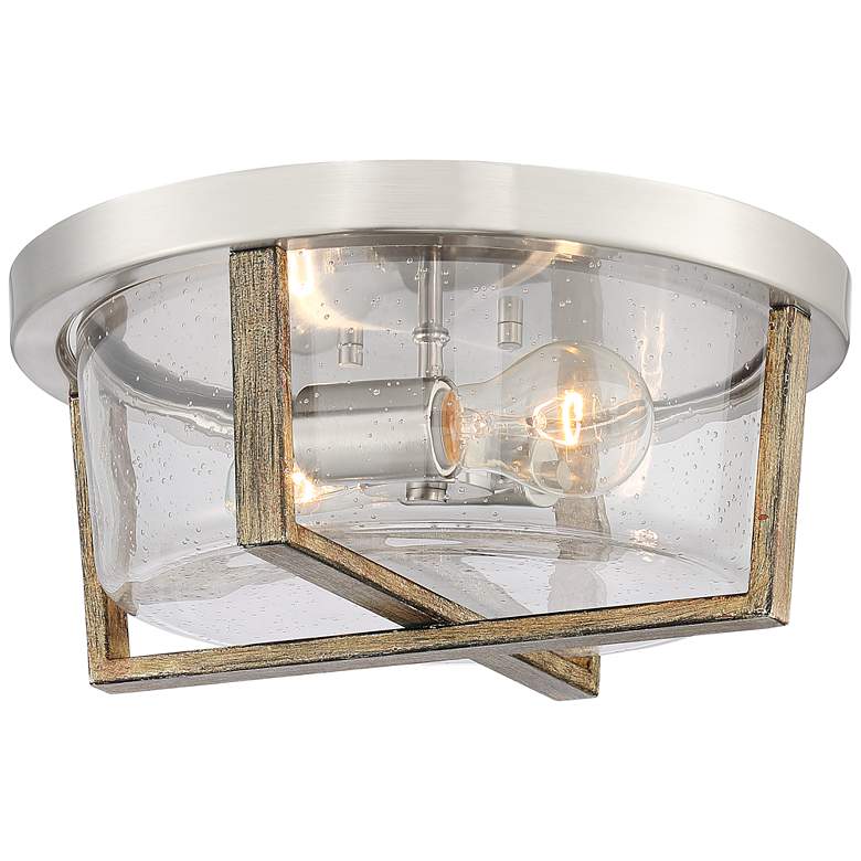 Possini Euro Dery 13&quot;W Nickel and Wood Grain Ceiling Light more views