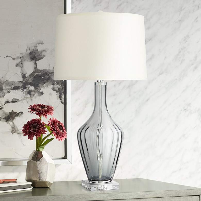 Image 1 Possini Euro Design 30" High Smoke Gray Fluted Glass Table Lamp