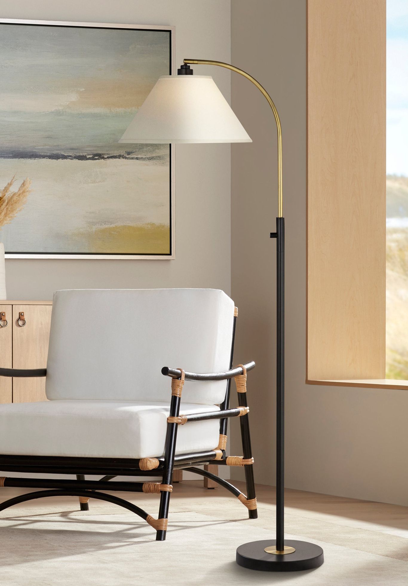 Image Possini Euro Design 62 1/2" High Black and Gold Arc Arm Floor Lamp