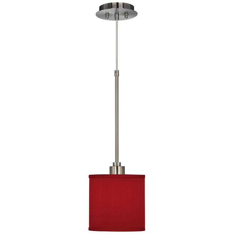 Image 2 Possini Euro Design 7" Wide Textured Faux Silk Red Mini Pendant Light