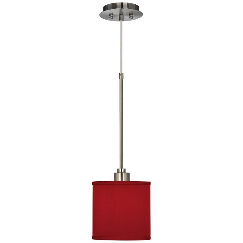 Image 2 Possini Euro Design 7 inch Wide Textured Faux Silk Red Mini Pendant Light