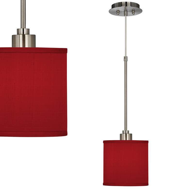 Image 1 Possini Euro Design 7" Wide Textured Faux Silk Red Mini Pendant Light