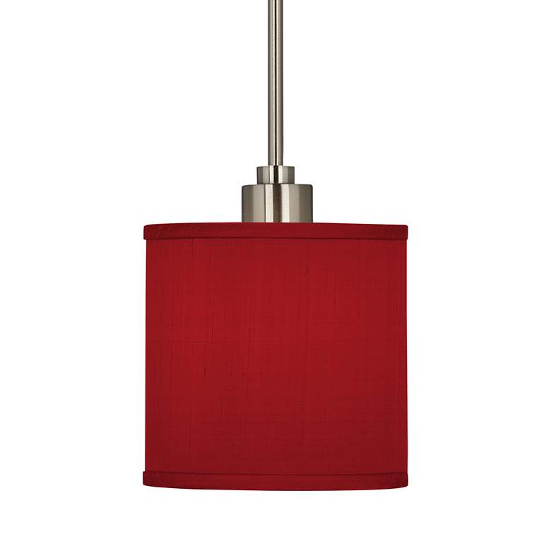 Image 3 Possini Euro Design 7 inch Wide Textured Faux Silk Red Mini Pendant Light more views