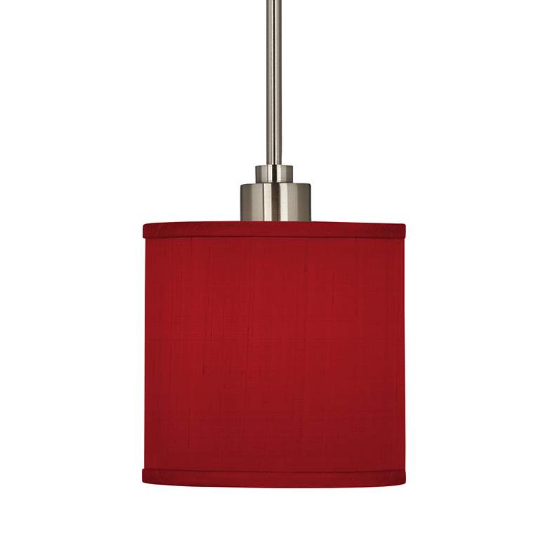 Image 3 Possini Euro Design 7" Wide Textured Faux Silk Red Mini Pendant Light more views