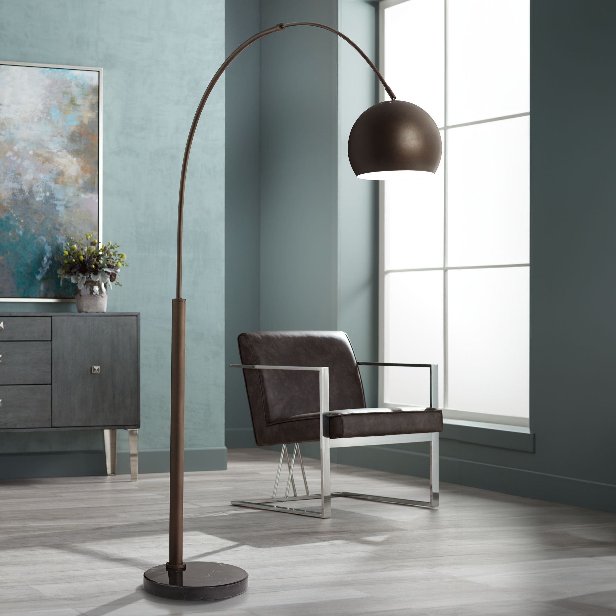 Image Possini Euro Design 78" High Basque Bronze Modern Arc Floor Lamp