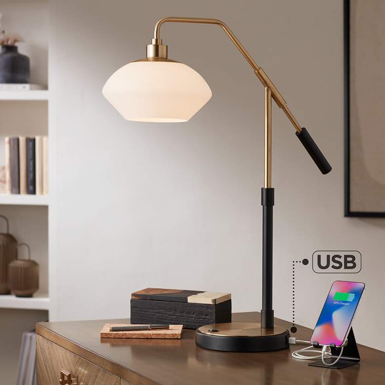 Possini Euro Design Apollo Desk Lamp with Dual USB Ports