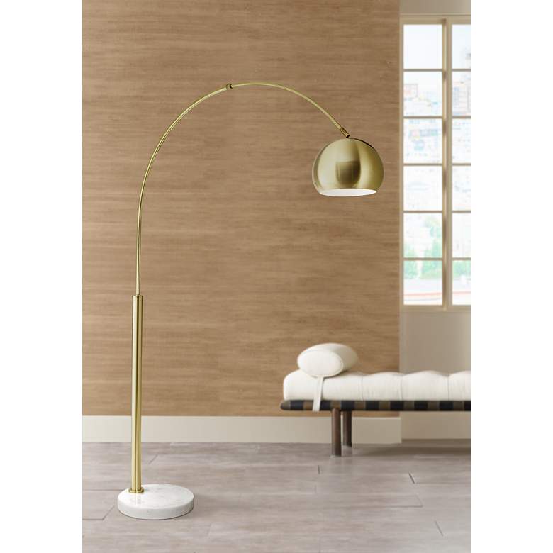 Image 1 Possini Euro Design Basque White Marble and Gold Modern Arc Floor Lamp