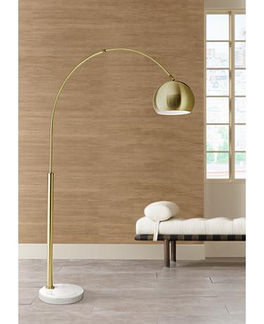 Possini Euro Design Basque White Marble and Gold Modern Arc Floor Lamp