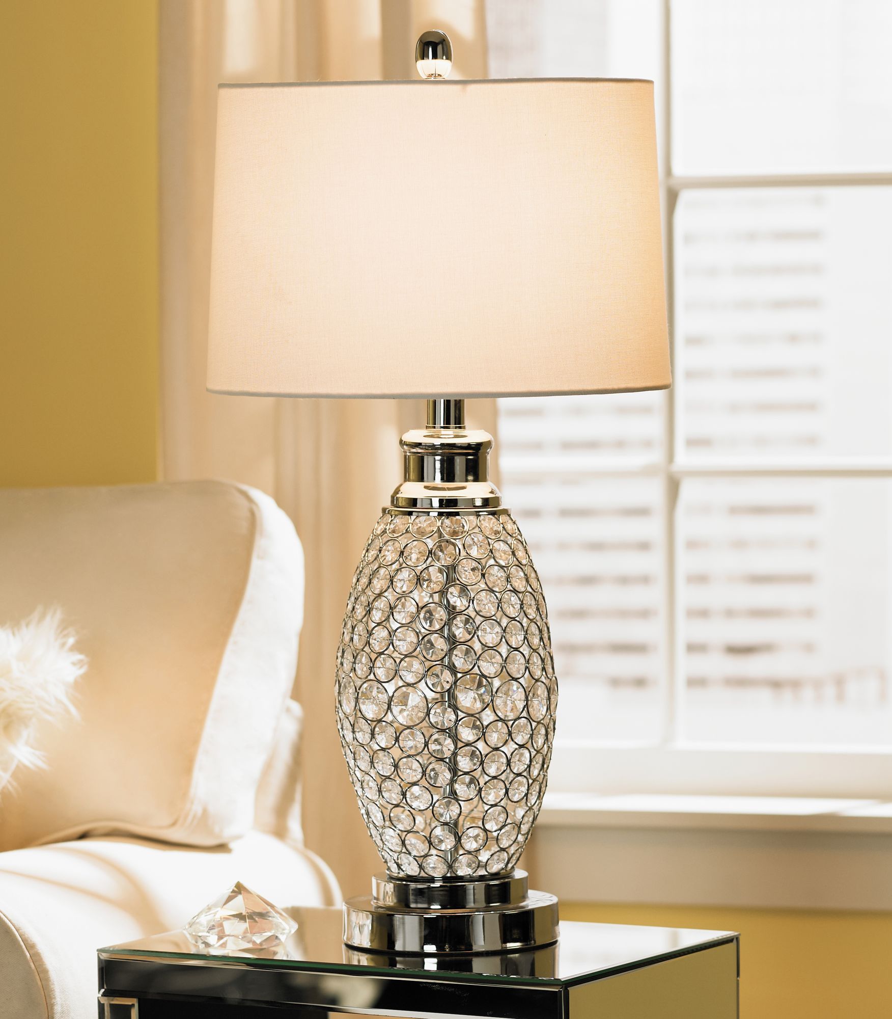 white beaded table lamp