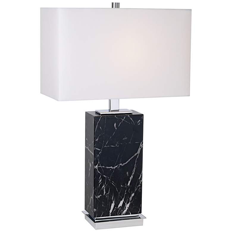 Image 1 Possini Euro Design Black Faux Marble Block Table Lamp