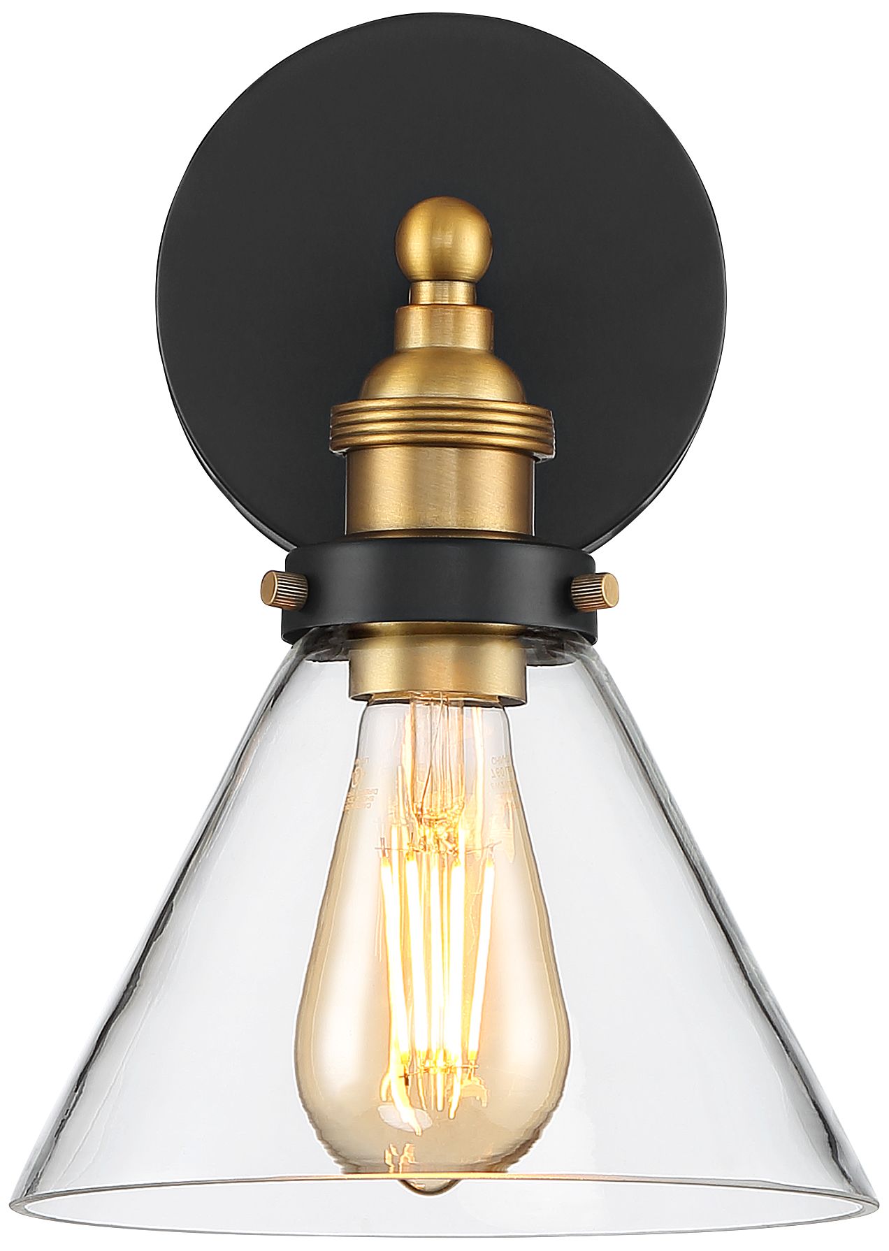 Image 4 Possini Euro Design Burke 10 3/4" Black and Brass Glass LED Sconce more views