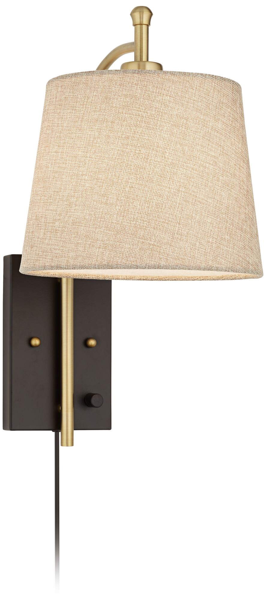 Possini Euro Design Chester Antique Brass/Black Swing Arm Plug-In Wall Lamp in scene