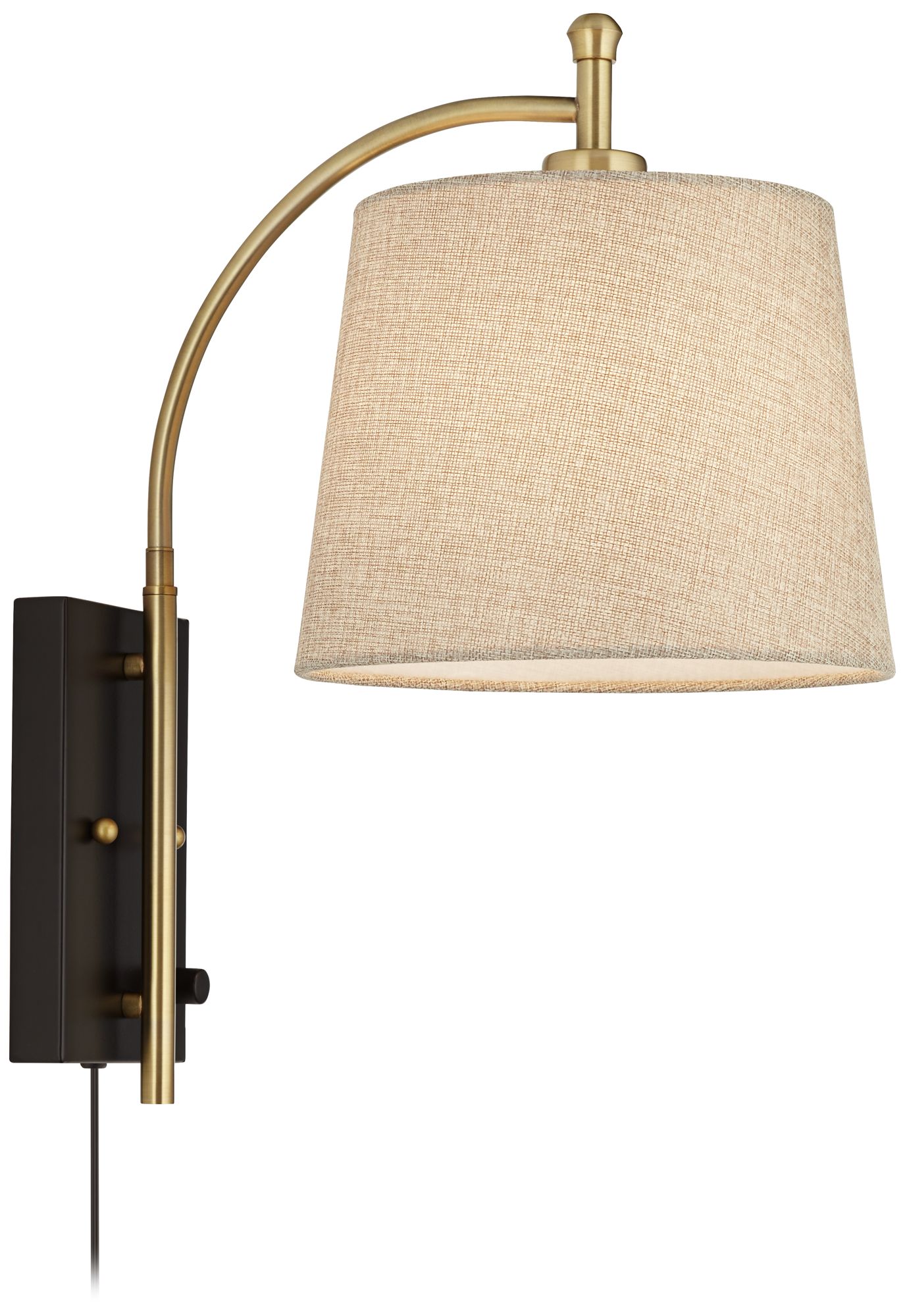 Possini Euro Design Chester Antique Brass/Black Swing Arm Plug-In Wall Lamp in scene