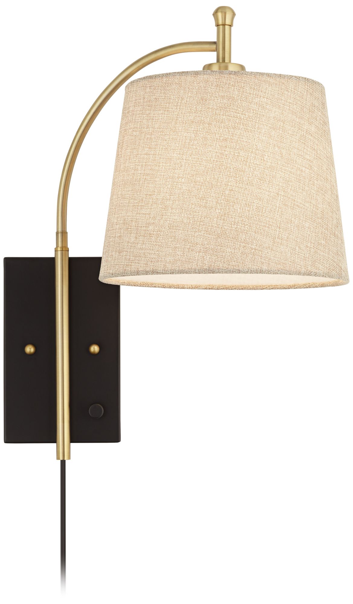 Possini Euro Design Chester Antique Brass/Black Swing Arm Plug-In Wall Lamp in scene