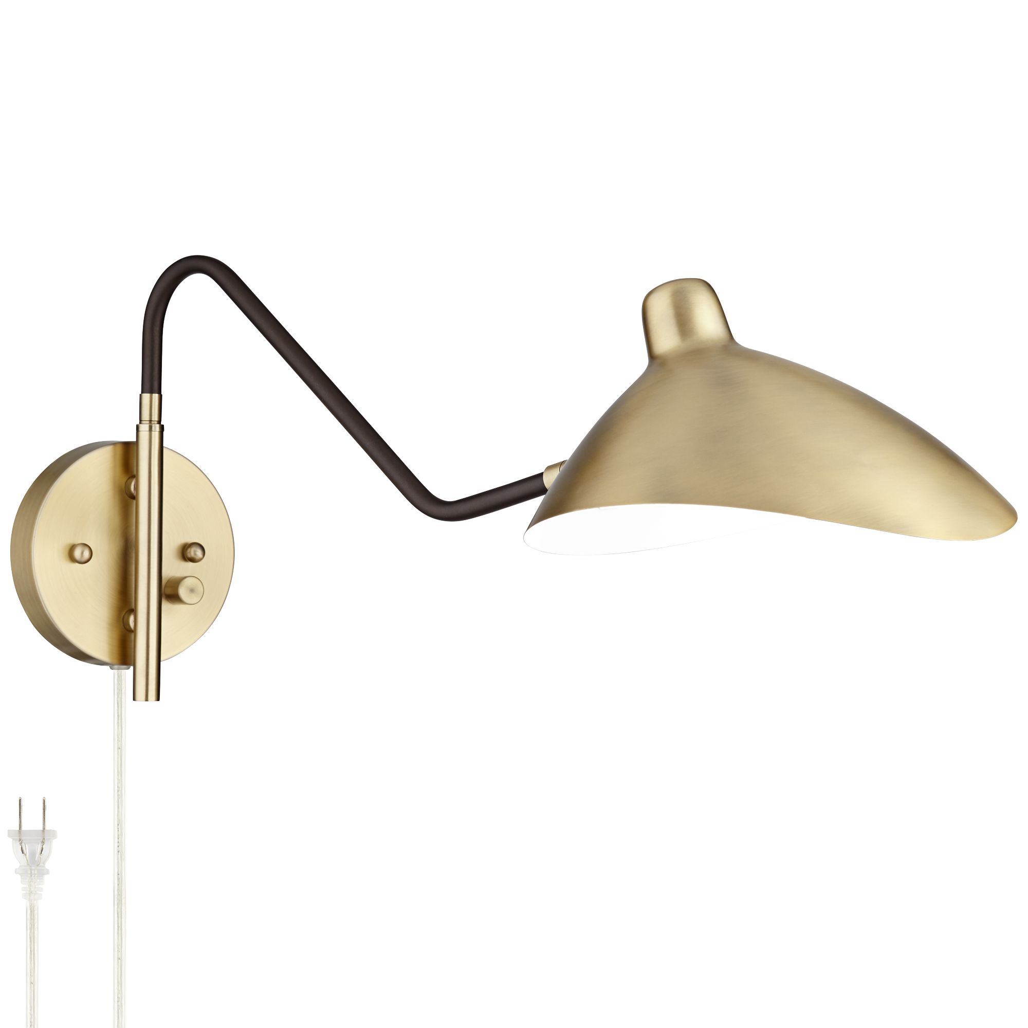 Image 2 Possini Euro Design Colborne Brass/Bronze Swing Arm Mod. Plug-In Wall Lamp