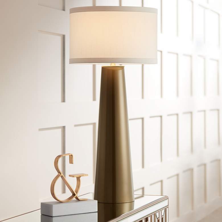 Image 2 Possini Euro Design Column 36 inch High Dark Gold Tall Glass Table Lamp