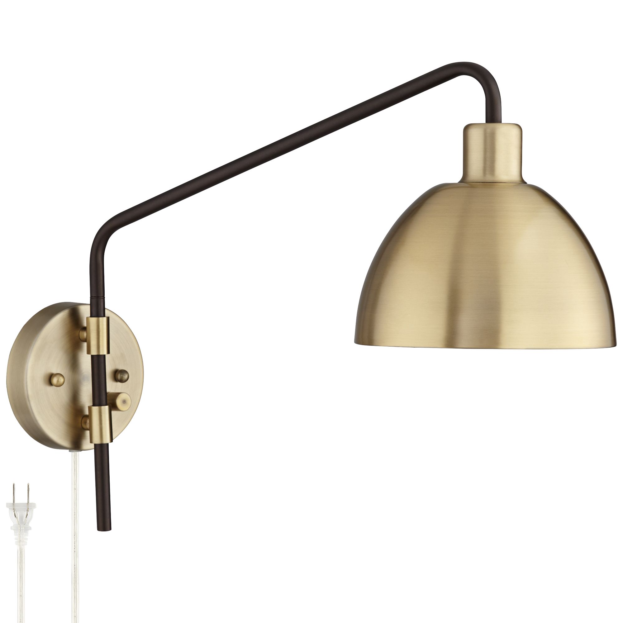 Image 2 Possini Euro Design Colwood Brass Bronze Adj. Swing Arm Plug-In Wall Lamp