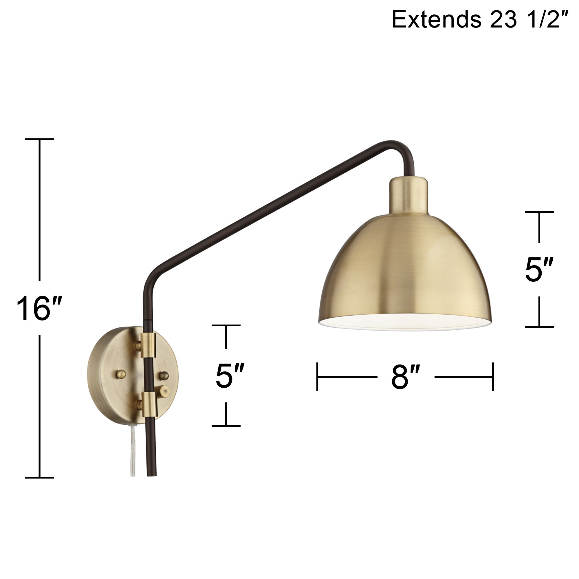 Possini Euro Design Colwood Brass Bronze Adj. Swing Arm Plug-In Wall Lamp
