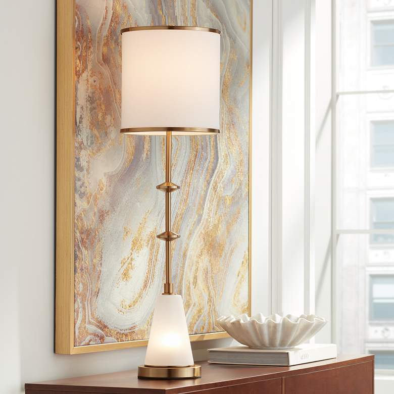 Image 1 Possini Euro Design Dane 36 inch Gold Buffet Table Lamp with Night Light