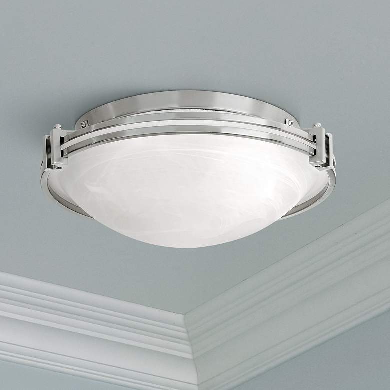 Image 1 Possini Euro Design Deco 16 3/4 inch Wide Brushed Nickel Ceiling Fixture