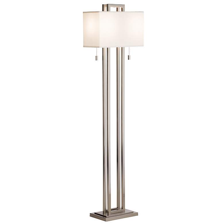 Image 3 Possini Euro Design Double Tier 62 inch Modern Brushed Nickel Floor Lamp