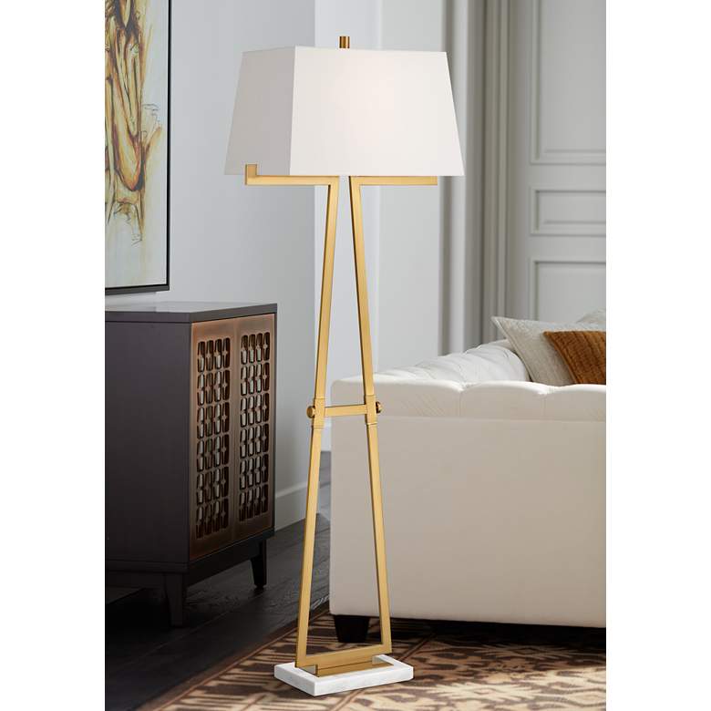 Image 1 Possini Euro Design Erin Warm Gold Modern Floor Lamp with Marble Base