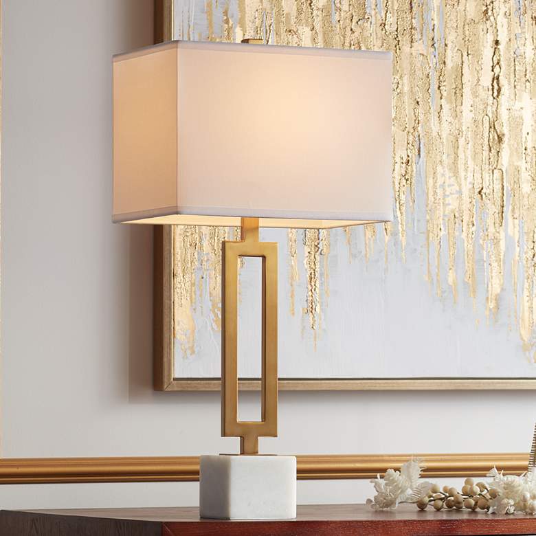 Possini Euro Design Felipe Marble and Gold Open Rectangle Modern Table Lamp