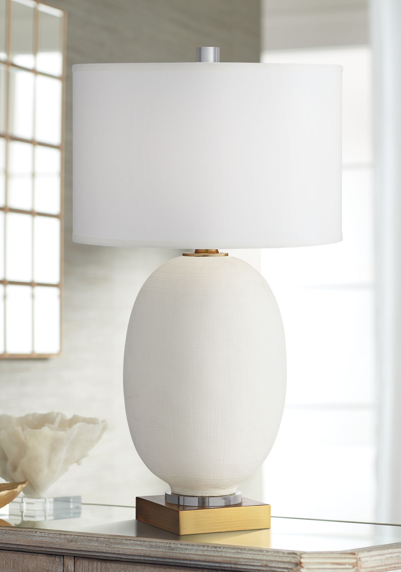 Image Possini Euro Design Hilo 30 1/2" Warm Gold and White Oval Table Lamp