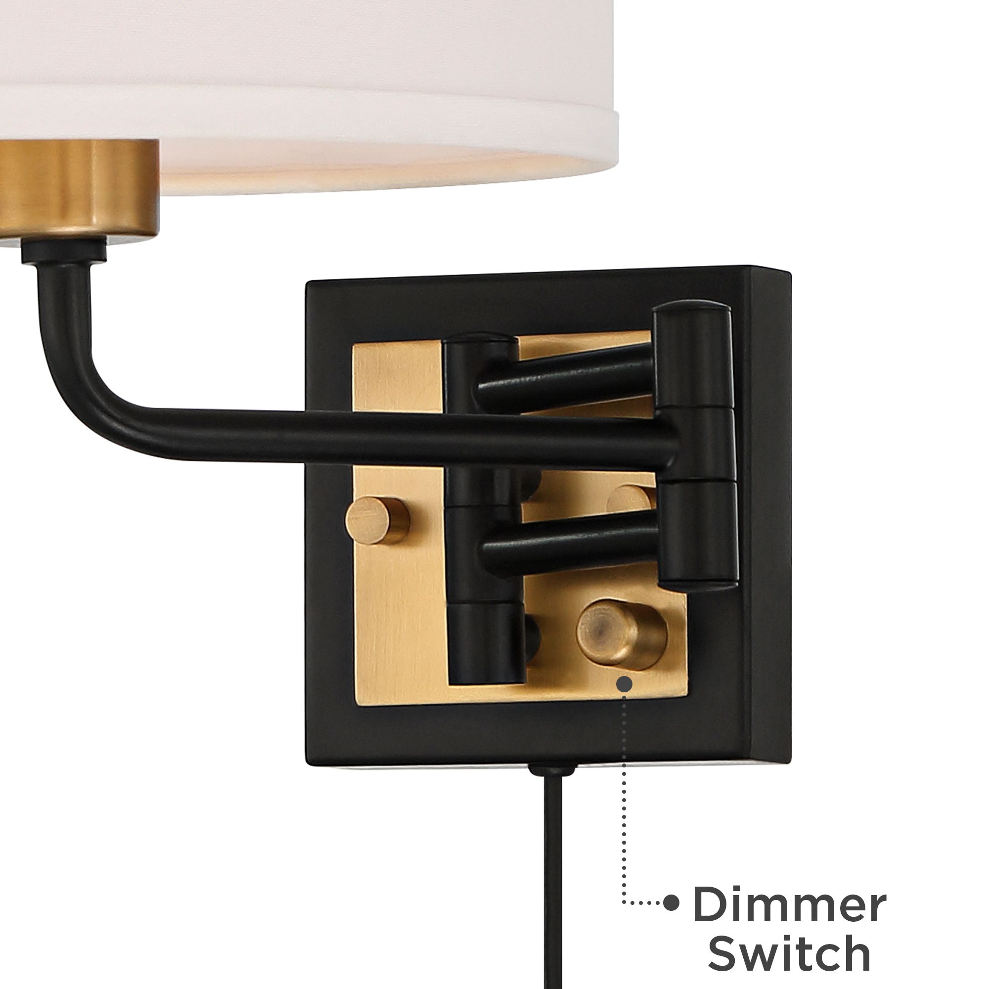 Image 3 Possini Euro Design Joelle Black/Antique Brass Swing Arm Plug-In Wall Lamp more views
