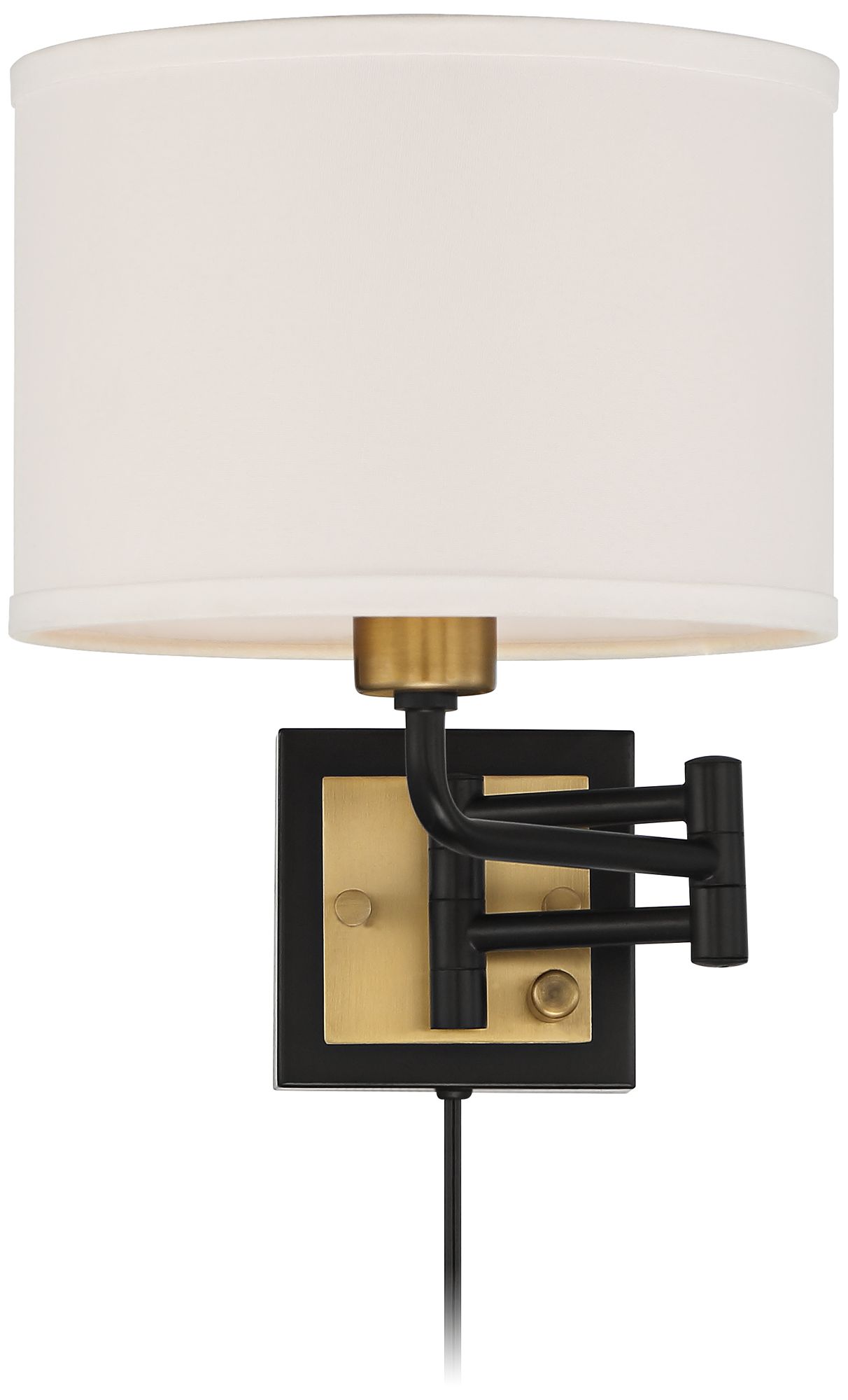 Image 4 Possini Euro Design Joelle Black/Antique Brass Swing Arm Plug-In Wall Lamp more views