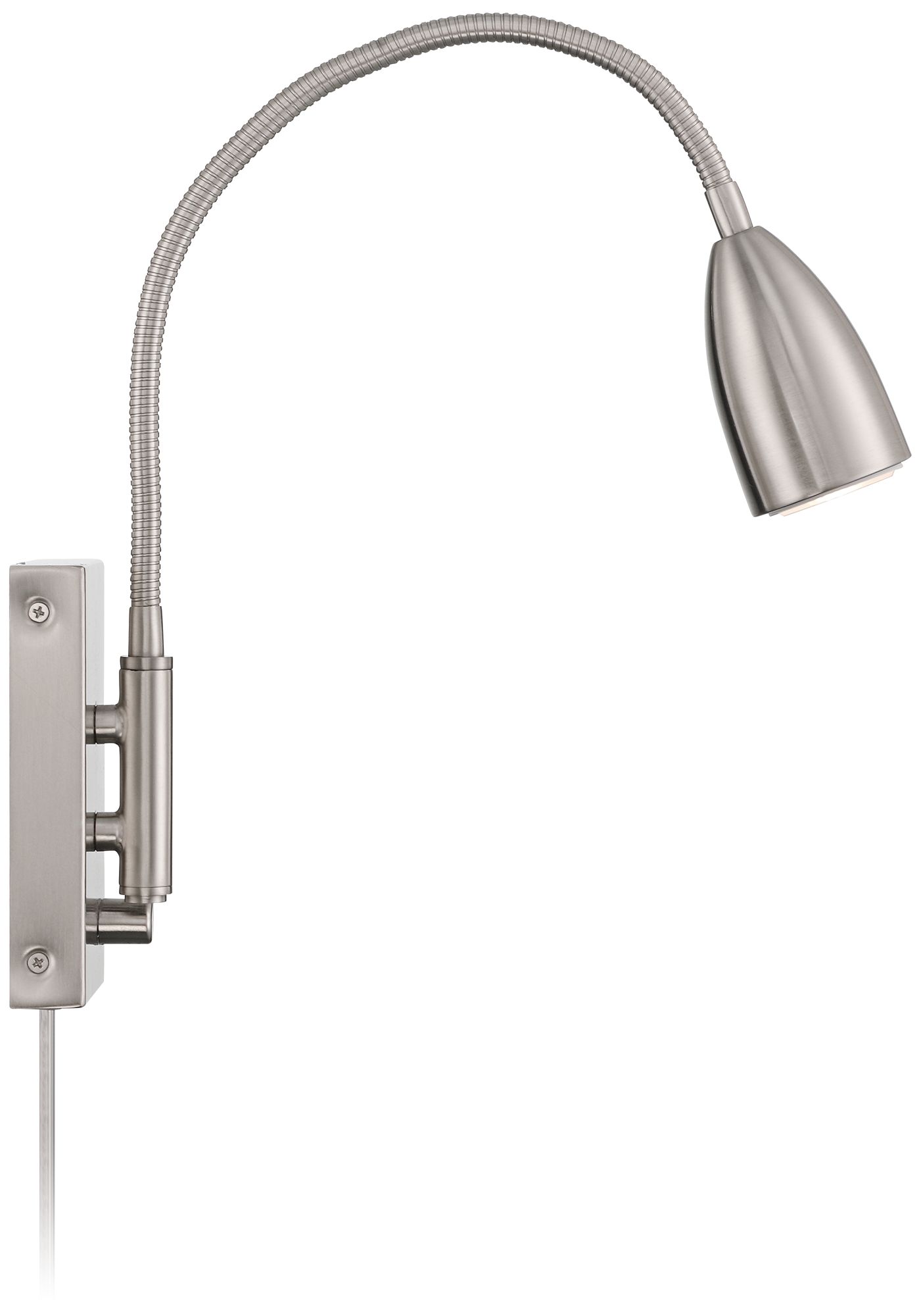 Possini Euro Design Lido Gooseneck Arm Br. Nickel Plug-In Wall Reading Lt