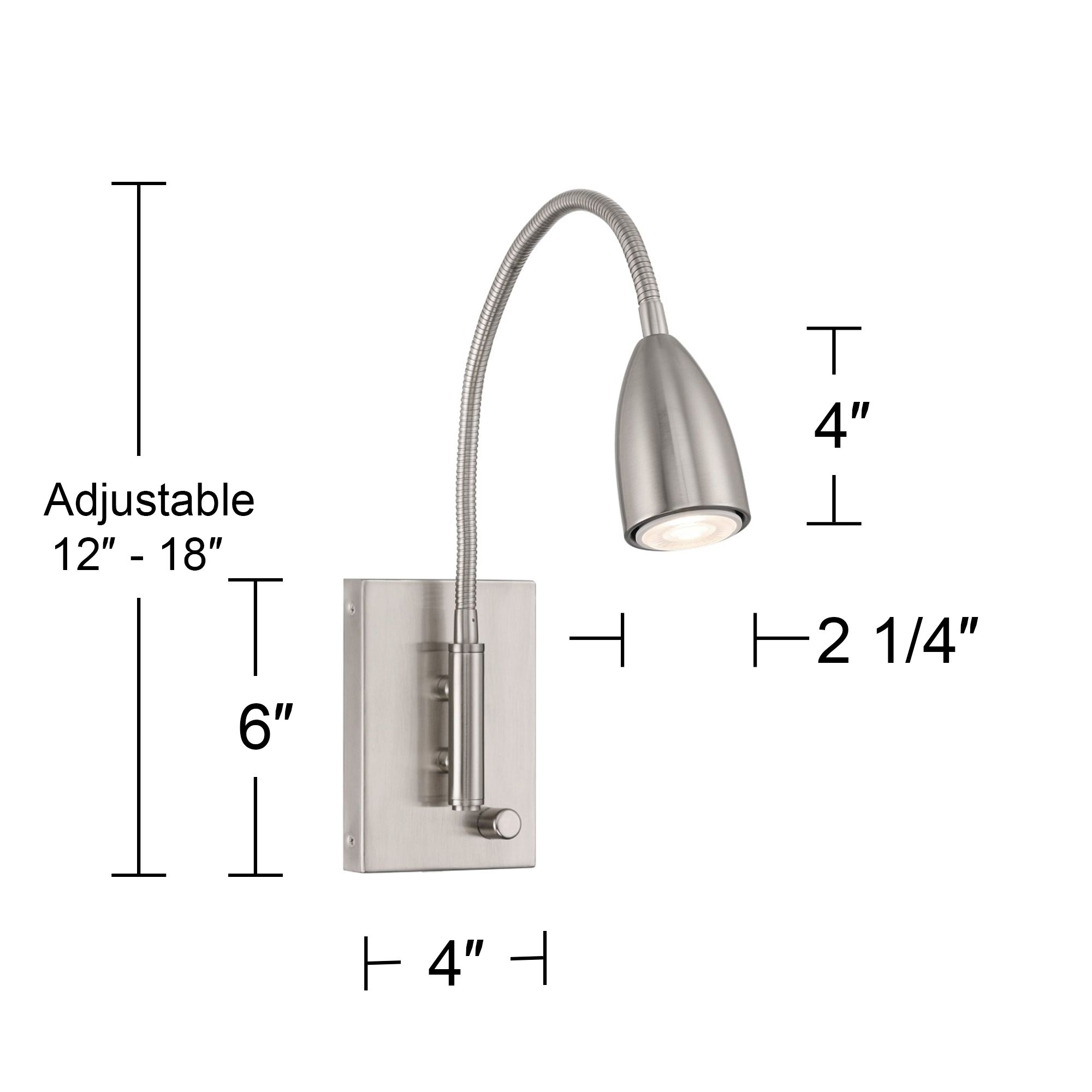 Possini Euro Design Lido Gooseneck Arm Br. Nickel Plug-In Wall Reading Lt