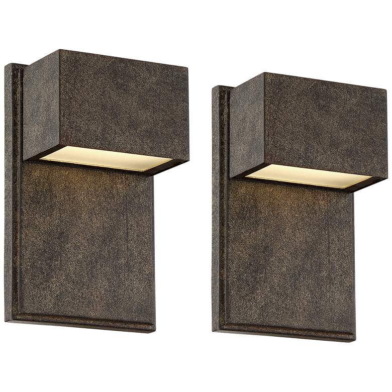 Image 2 Possini Euro Design Lyons 8 inchH Bronze Outdoor LED Wall Light Set of 2