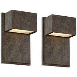 Possini Euro Design Lyons 8&quot;H Bronze Outdoor LED Wall Light Set of 2