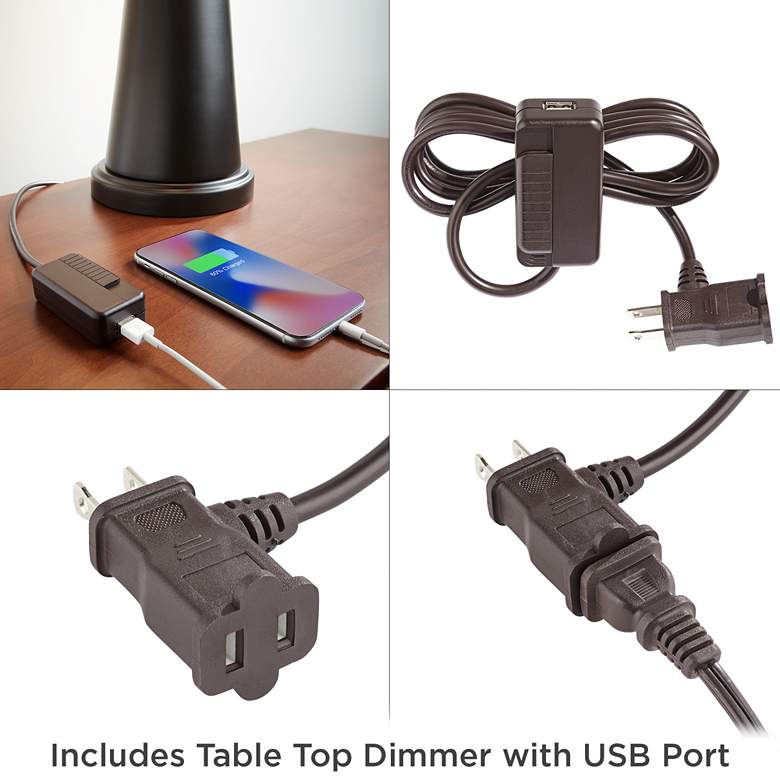 Image 6 Possini Euro Design Matte Dark Bronze Stick Table Lamp with USB Cord Dimmer more views