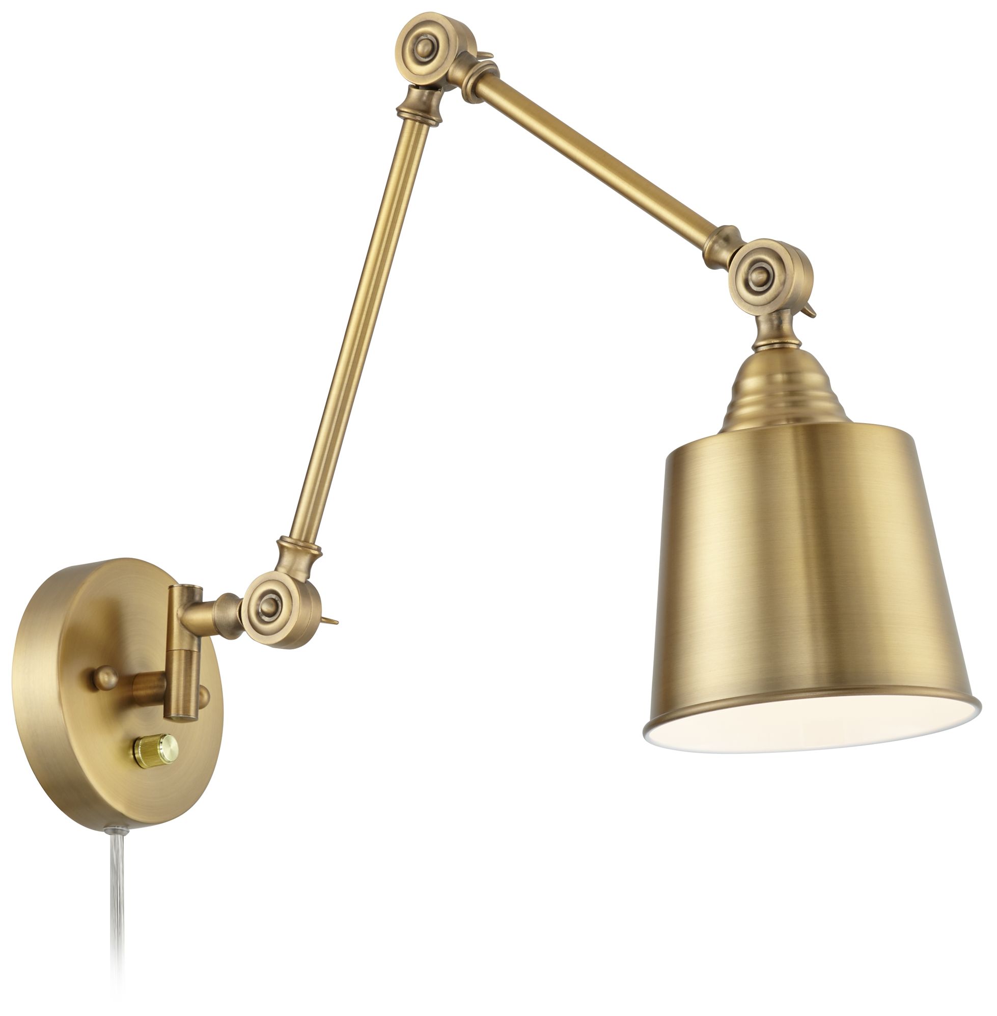 Image 6 Possini Euro Design Mendes Antique Brass Swing Arm Plug-In Wall Lamps Set/2 more views