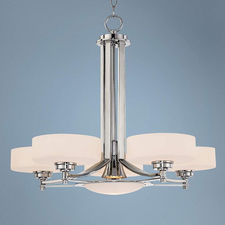 Image 1 Possini Euro Design Opal Etched Glass 5+1 Light Chandelier