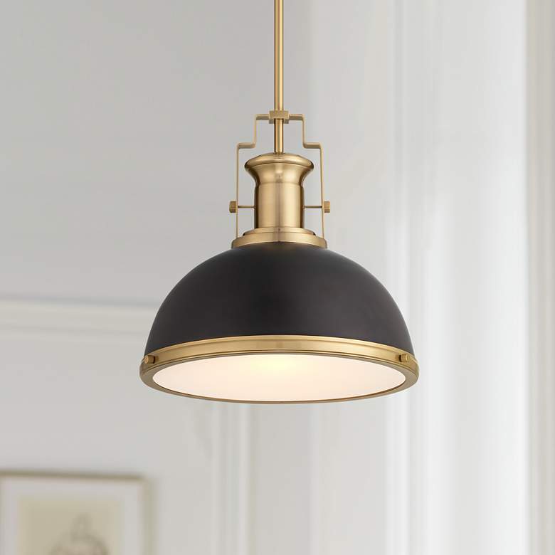 Image 1 Possini Euro Design Posey 13 inch Wide Black and Gold Dome Pendant Light