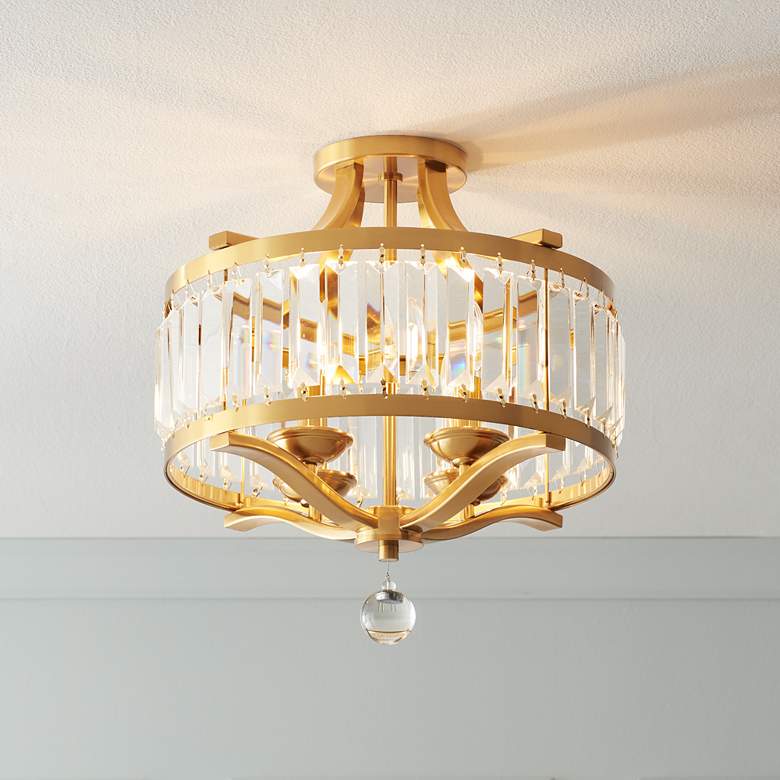 Image 1 Possini Euro Design Prava 16 1/2 inch Brass and Crystal Ceiling Light