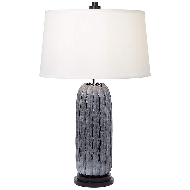 Image 1 Possini Euro Design Ribbed Gray Ceramic Table Lamp