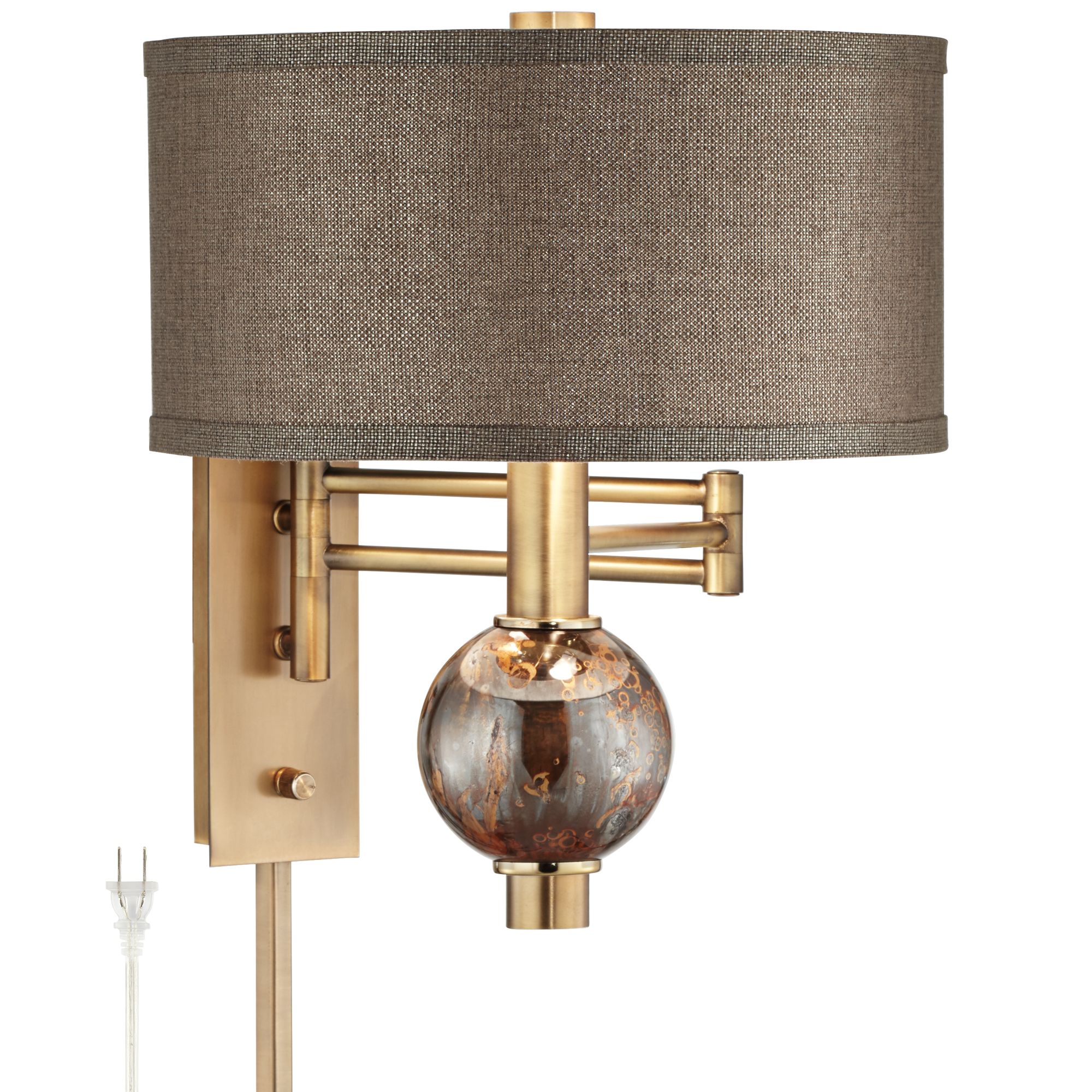 Image 3 Possini Euro Design Richford Brass Plug-In Swing Arm Wall Lamp with Dimmer