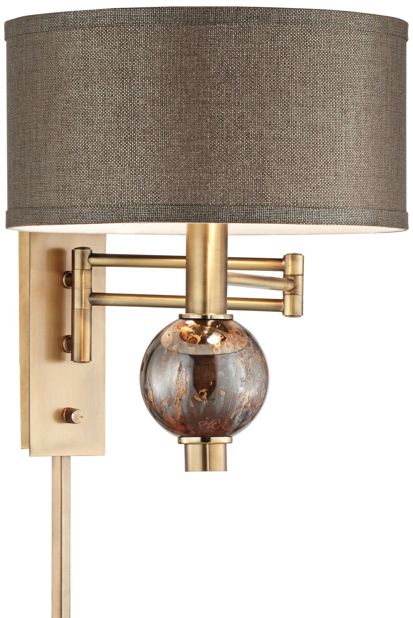 Possini Euro Design Richford Brass Plug-In Swing Arm Wall Lamp with Dimmer in scene