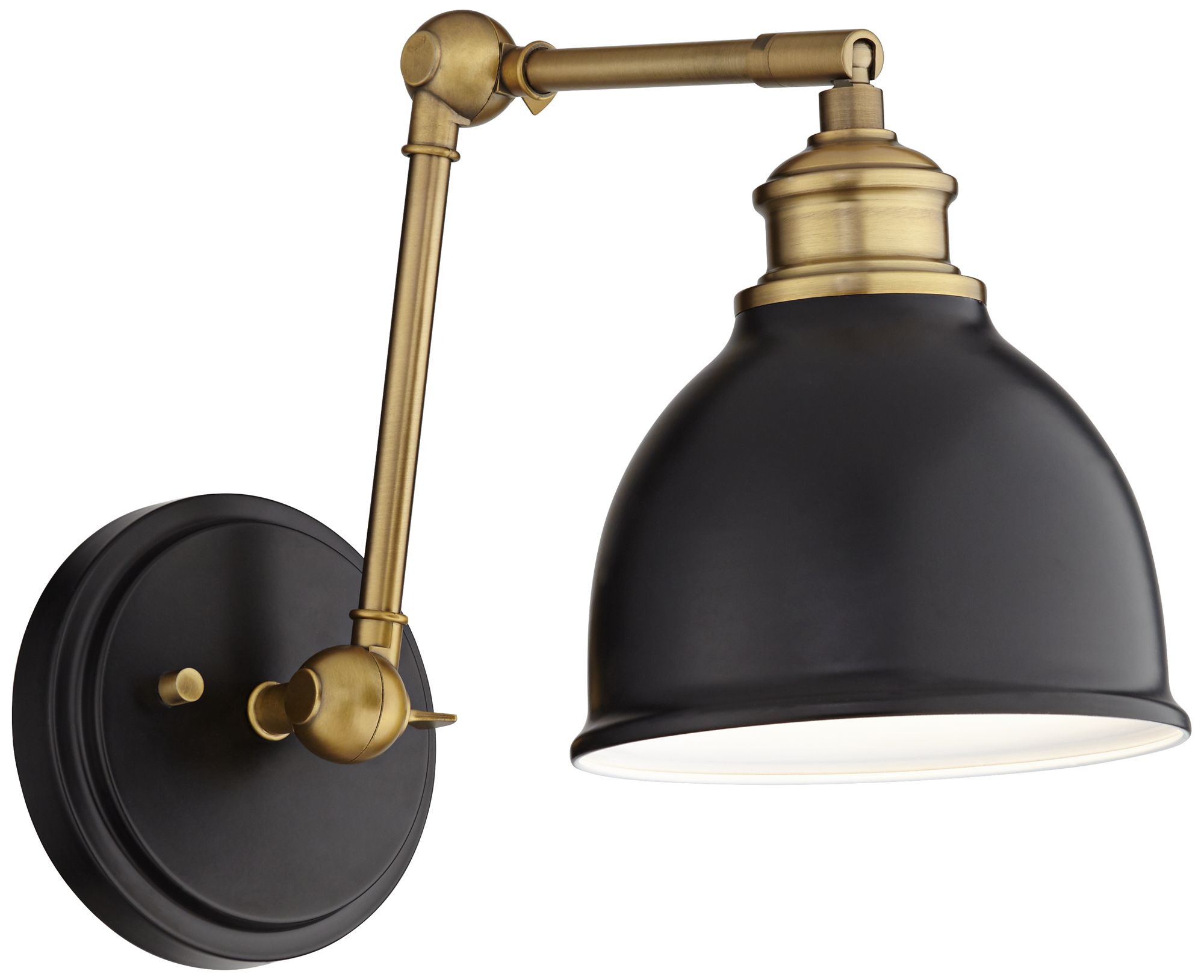 Image 2 Possini Euro Design Sania Black Brass Adj. Swing Arm Hardwire Wall Lamp