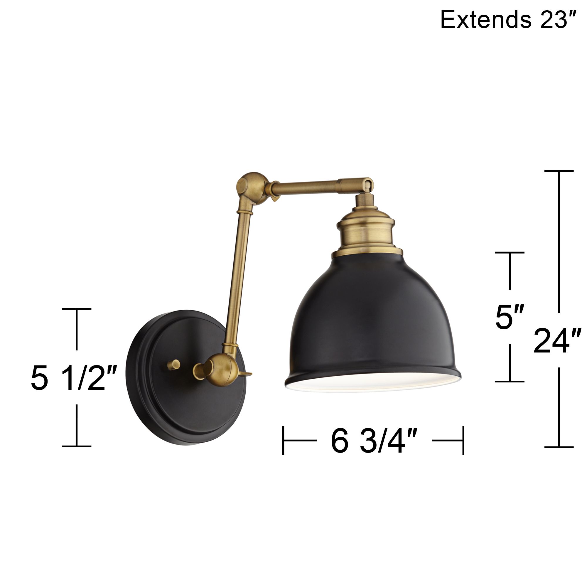 Possini Euro Design Sania Black Brass Adj. Swing Arm Hardwire Wall Lamp