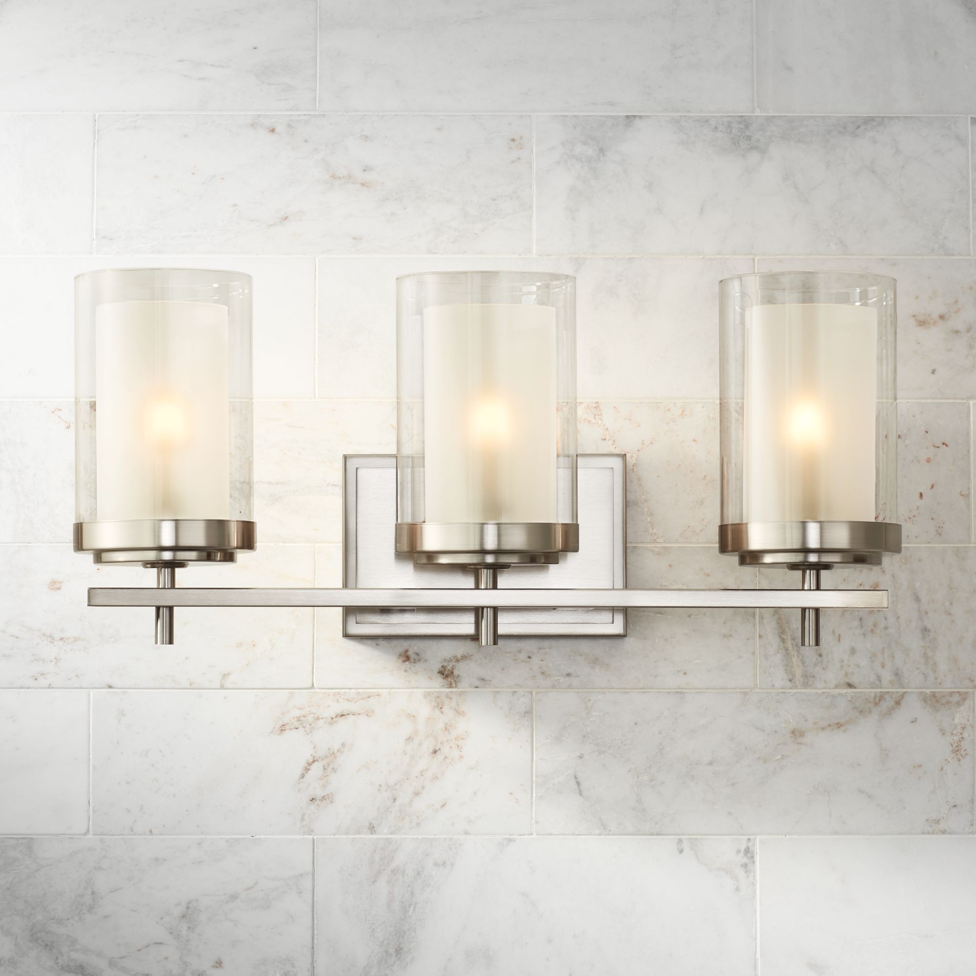 Possini Euro Design Sannah 22" Wide Double Glass Nickel Bath Light in scene