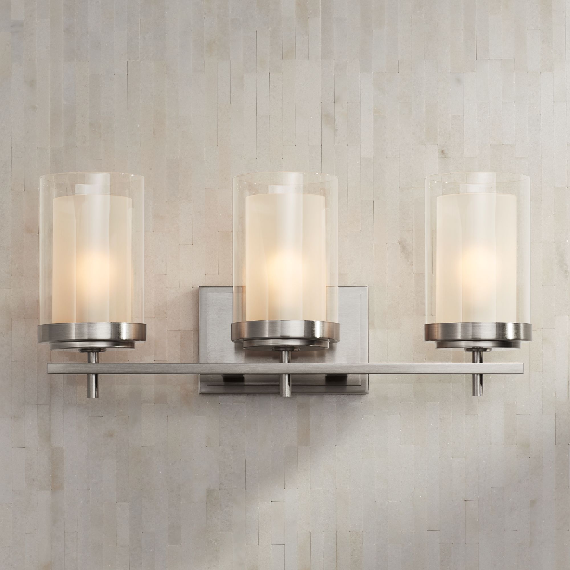 Possini Euro Design Sannah 22" Wide Double Glass Nickel Bath Light in scene