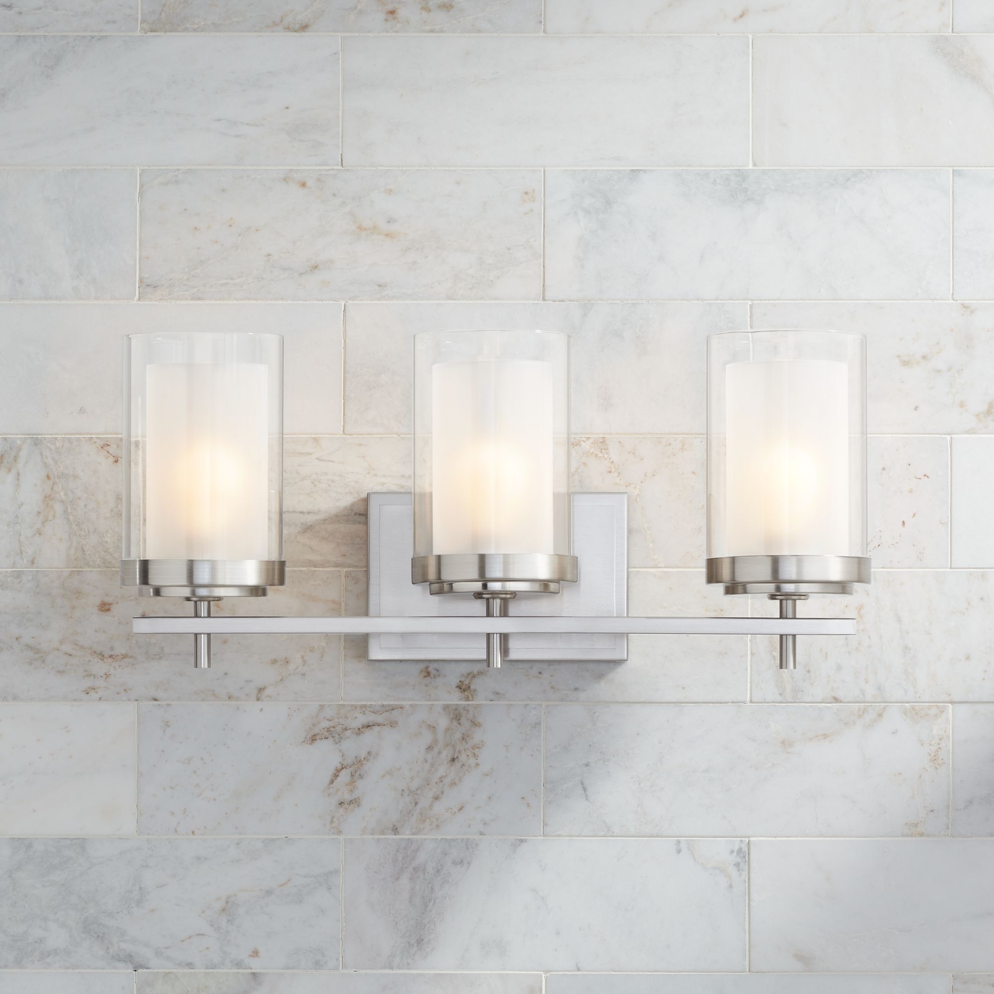 Possini Euro Design Sannah 22" Wide Double Glass Nickel Bath Light in scene