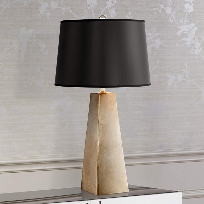 Image 1 Possini Euro Design Silver Leaf Obelisk Table Lamp